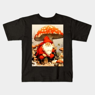 Santa: Santa is a Mushroom (Amanita Muscaria Mushroom) on a Dark Background Kids T-Shirt